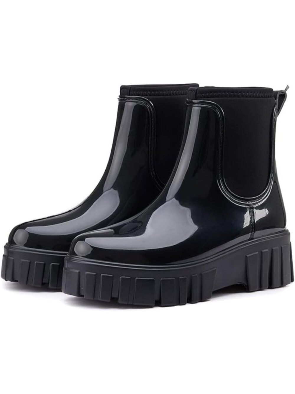 Women's Black Comfortable Platform Rubber Chelsea Ankle Garden Short Rain Boots